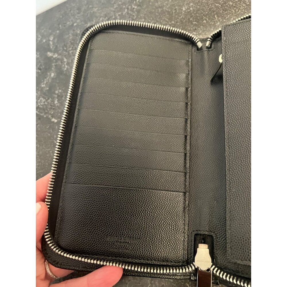 Saint Laurent Black Leather Zippered Wallet With Card Slots & Coin Pouch For Wom - Picture 9 of 11
